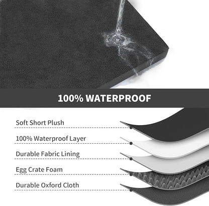 Plush Dog Bed for Medium Dogs, Waterproof Dog Crate Mat Orthopedic Egg Crate Foam Pet Bed with Washable Removable Oxford Cover, Black