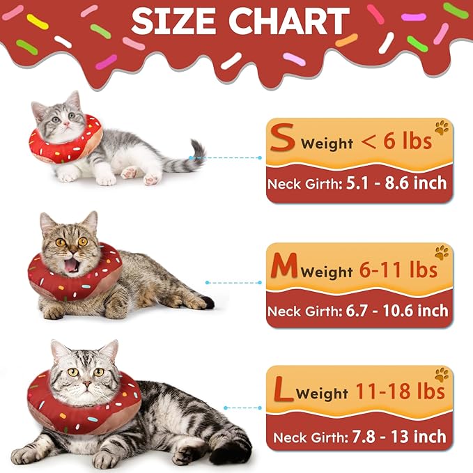 Cat Cone Collar Soft, Waterproof Cat Recovery Collars Spay Cones to Stop Licking Cute Donut E Collar After Surgery Anti-Lick Wound Healing Safety Elizabethan Collar for Kittens (Donut Brown, Medium)