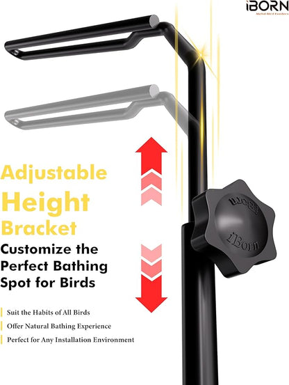 iBorn Bird Bath for Outside,Deck Mounted Bird Bath 12in，Birds Baths for Outdoors with Adjustable Clamp 3.2in，BPA-Free Bowl，360°Swivel & Adjustable Height Bracket，Detachable Birds Baths, Pack of 1