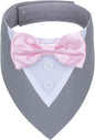 ADOGGYGO Formal Dog Tuxedo Wedding Pet Bandana Collar with Bowtie, Adjustable Birthday Wedding Formal Tux Costumes for Large Dogs Pets (L, Grey)