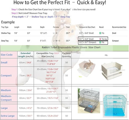 50 Pcs Disposable Rabbit Cage Liner Plastic Toilet Film Leak-Proof for Small Animals Bunny Guinea Pig Bird Cage Liners Litter Box Crate Tray Drawer Quick Cleanup Essentials Indoor (Compact)