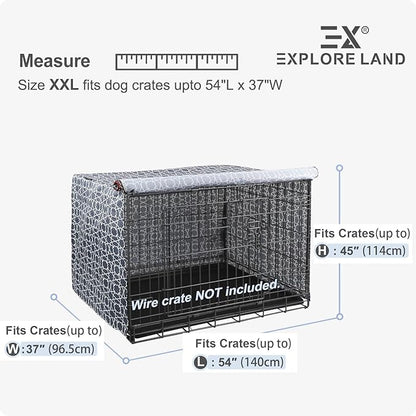 Explore Land Pattern Dog Crate Cover for 54 Inches Wire Cage, Heavy-Duty Polyester 1 2 3 Doors Standard Metal Pet Kennel Enclosure (Morocco)