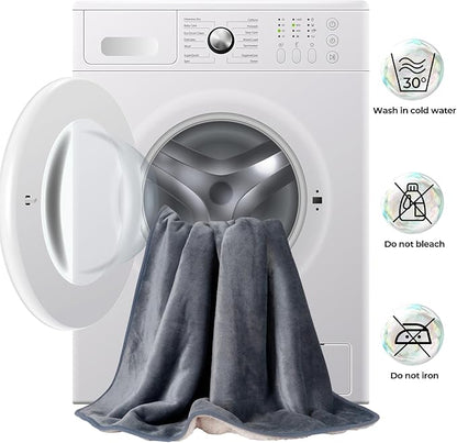 Sunheir Waterproof Blanket for Bed & Couch, Reversible Soft Sherpa Fleece Flannel Throw 86"x90", Leakproof Spill-Proof Dog Pet Blanket, Furniture & Sofa Protector, Camping, Travel, Queen, Grey