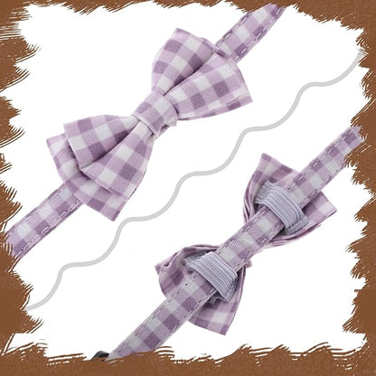 2 Pcs Kitten Collar with Bell Cute Cat Collar for Girl Cats Breakaway Bowtie Cat Collars Adjustable Small Puppy Safety Collar Solid Color Plaid Pet Collar (Purple)