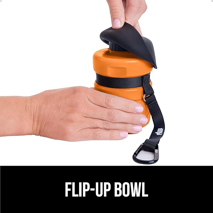 GORILLA GRIP Dog Water Bottle, Portable Water Bowl Dispenser for Dogs, 16 oz Leak Proof Pet Travel Squeeze Bottles, Food Grade Silicone, To Go Puppy Essentials, Hiking Camping Trip Accessories, Orange