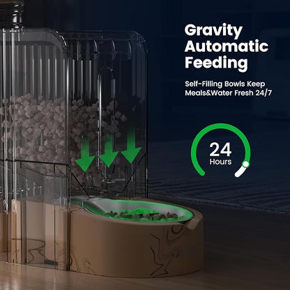 Gardner Pet Gravity Automatic 2-in-1 Pet Feeder, 0.8 Gallons*2 Cat Feeder and Water Dispenser Set, 100% BPA-Free and Stainless Steel Water Bowl for Dogs, Cats, Rabbits, Puppies (Light Woodgrain)