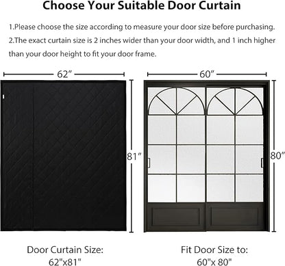 Reversible Wide Magnetic Thermal Insulated Door Curtain for Winter,Thicken Polyester Fiberfill & Heavy Duty Oxford Cloth,Temporary Window Insulation Cover Curtain for French Sliding Door,62”x81”