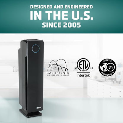 GermGuardian Air Purifier for Home with HEPA Pure Filter, for Wildfire Smoke, Pet Dander, Pollen, Odors, Large Rooms Up To 870 Sq. Ft., Removes 99.97% Pollutants, UV-C Light, 28", AC5350B, Black