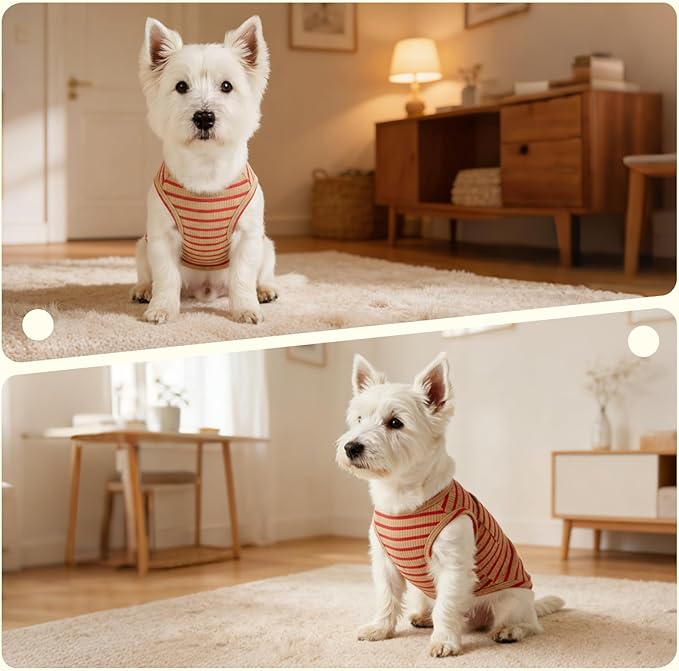 Dog Clothes, Stripe Dogs Shirts for Small & Medium Breeds, Pet Tank Top, Breathable Waffle Fabric Puppy Outfit, Shirt for Chihuahua, Yorkie, Dachshund, Corgi (4Pack, XSmall)