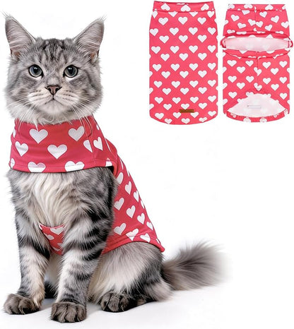 EXPAWLORER Cat Valentines Outfit Sweater - Valentine's Day Sweater for Cats Only Warm Kitten Clothes, Pet Coat Pullover Design, Fleece Sweatshirt Clothing Also for Puppy Small Dogs, Pink Heart S