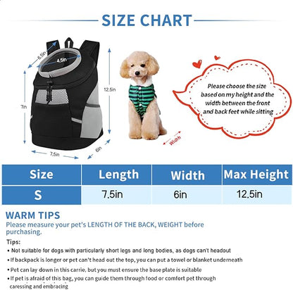SMONT Dog Backpack Carrier Pet Lightweight Dog Carrier Backpack Small Dog Front Backpack Breathable Dog Carriers for Small Dogs with Safety Belt for Outdoor Hiking Travel Use S (2-7 lbs) Black