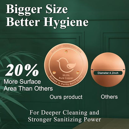 Bird Bath Copper Disk(4-Pack), 4.2" Large Surface Area, Covers 20% More Water Than Standard, Safe & Clean Birdbaths All Year Round, Fits Most Backyard Birdbaths
