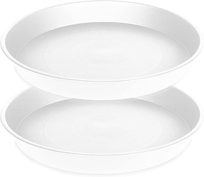 2 Pack of 20 21 inch Plant Saucer Round, Deep Plant Saucers for Pots, Heavy Duty Plastic Plant Drip Tray for Indoors Outdoor, Bird Bath Bowls, Plant Trays for Planter 19-22" (21 inch, White)