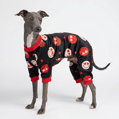 Fitwarm Hearts Eyes Smily Face Dog Pajamas, Cozy Valentines Outfit for Small Dogs Boy Girl, Festive Pet Clothes, Black, Red, Medium