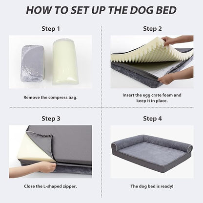 KSIIA Orthopedic Dog Bed - Waterproof Dog Couch Bed with Egg Crate Foam & Nonskid Bottom, 30 x 20 Inch, Gray