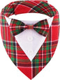 ADOGGYGO Christmas Dog Tuxedo Bandana, Red Green Plaid Pet Xmas Collar with Bow, Adjustable Christmas Costume for Large Dogs (L)