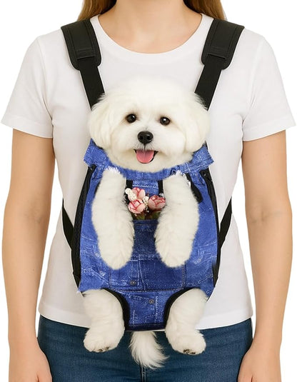 Dog Backpack Carrier, Front Pocket for Essentials, Legs Out Carrying Sling Travel Bag for Small Medium Dogs 2.5-4 Lbs, Soft Wearable Puppy Chest Carry Backpacks for Walking/Hiking/Camping/Traveling