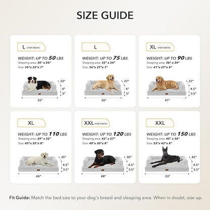 Orthopedic Dog Beds for Extra Large Dogs, Waterproof Egg Crate Foam XL Dog Bed with Sides 41x27Inch, Washable Big Dogs Couch Beds with Removable Cover and Nonskid Bottom, Grey White