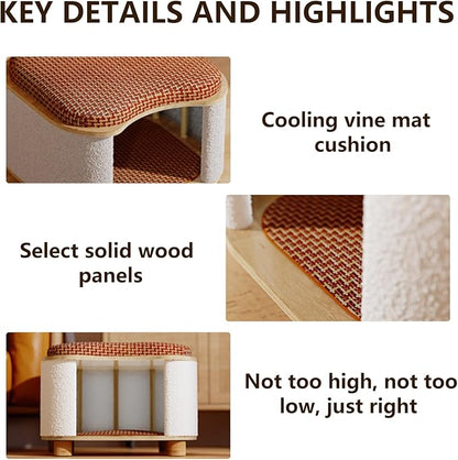Cat Bed for Indoor Cats – Wooden Cat House with Scratching Pad, Multi-Functional Cat Furniture & Hideaway Stool, Durable Wooden Cat Cabinet Cottage for Kittens