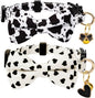 2 Pack Cotton Cat Collar with Bow Tie and Bell for Male Female Cats,Soft Fancy Breakaway Kitty Kitten Collar with Ghost& Pumpkin Patterned Design for Boy Girl Cats. (Cow&Heart)
