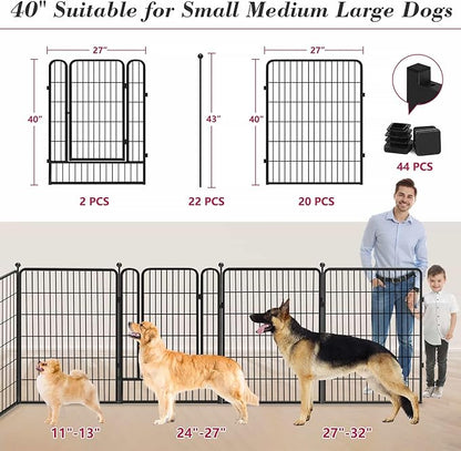 Dog Playpen 40 inch 22 Panels Indoor Outdoor Dog Pen for Large/Medium/Small Dogs Heavy Duty Metal Dog Fence Outdoor for Yard, Puppy Playpen with Door Portable Pet Fence for RV Camping Yard