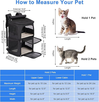 Double Pet Carrier Backpack with Wheels for Small Cats and Dogs, Rolling Cat Travel Carrier, Super Ventilated Design, Ideal for Traveling/Hiking/Camping, Black