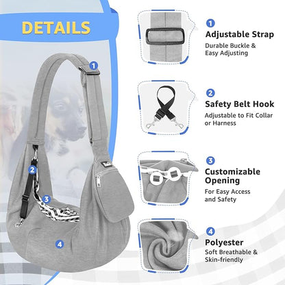 SlowTon Dog Carrier Sling - Thick Padded Shoulder Strap Adjustable Dog Carriers for Small Dogs, Puppy Carrier Purse for Pet Cat with Front Zipper Pocket Safety Belt Machine Washable (Grey, S)