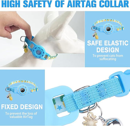 BINGPET AirTag Cat Collar with Bells, Upgraded Safety Elastic Cat Collar with Airtag Holder, Anti-Lost Cat Collars for Girl Boy Cats, Anti-Suffocation Kitty Puppy Collars