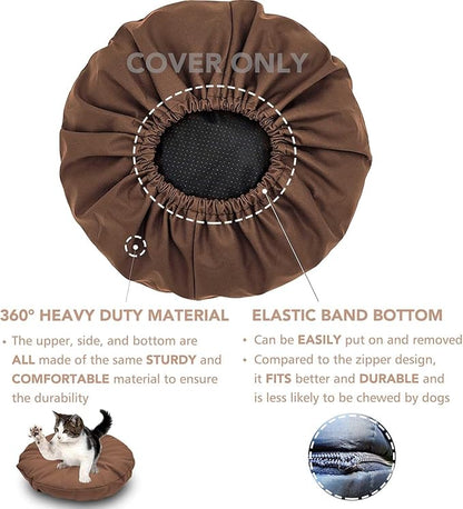 Dog Bed Cover Waterproof Replacement Machine Washable Covers for Dog Bed Heavy Duty Scratch Resistant Mattress Protector Pet Bed Round 24x24 Inch Cover Only Brown