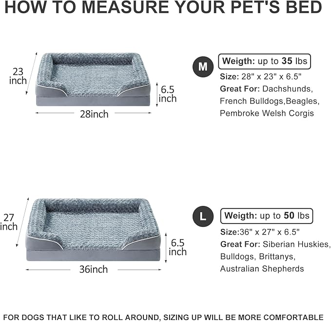 WNPETHOME Dog Beds for Large Sized Dogs, Washable Orthopedic Dog Couch Sofa Bed with Waterproof Lining & Non-Skid Bottom for Pet Sleeping