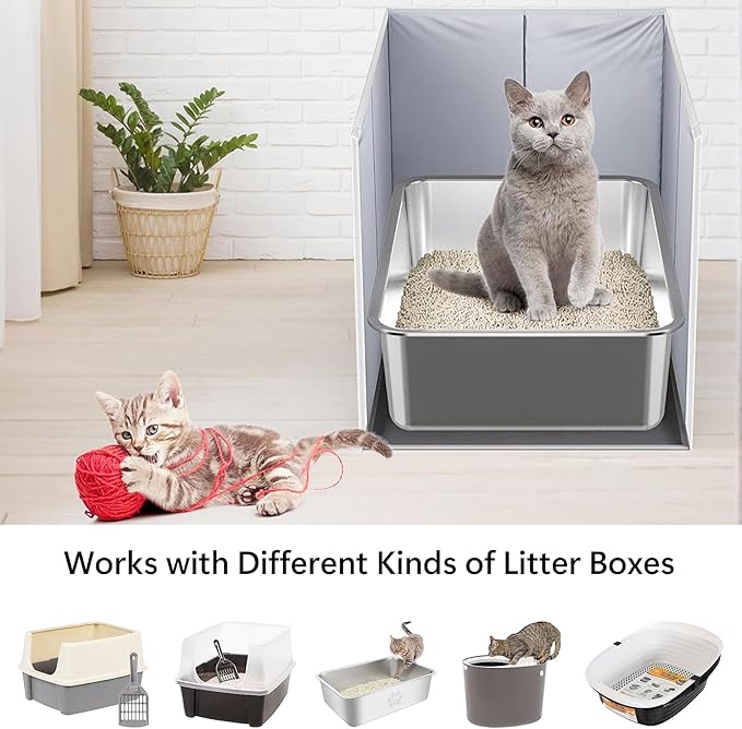 Less-Mess Cat Litter Box Enclosure, Open Top High Side, 26''×17''×17'' Extra Large Water Resistance Splash Guard for Cat Litter Boxes