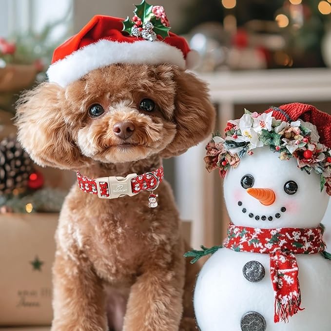 Christmas Dog Collar - Cute Red Snowman Christmas Puppy Collar with Safety Buckle, Soft Adjustable Holiday Dog Collars for Small Medium Large Dogs S