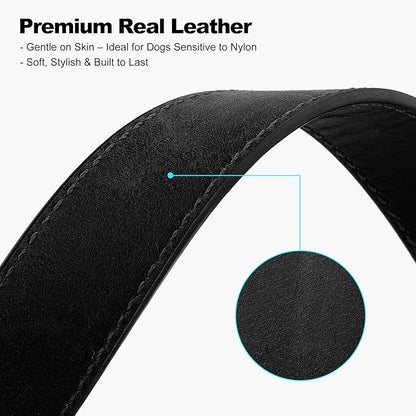 Plutus Pet Genuine Leather Dog Collar – Adjustable Pet Collar with Quick Release Metal Buckle, Soft Real Leather for Small Medium Large Dogs, Heavy Duty & Skin-Friendly (Black, XS)