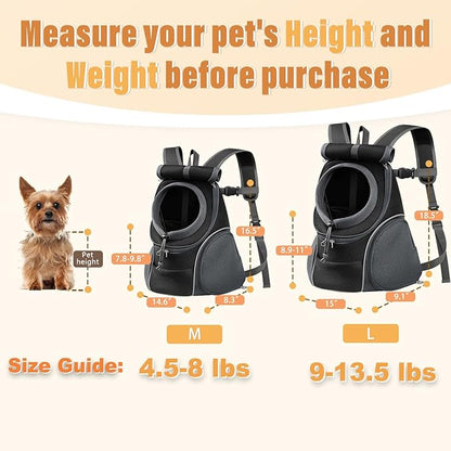 YUDODO Dog Front Carrier Backpack with Sunshade Hood, 2 Head-Out (Front & Side) Breathable Pet Carrier for Small Dog, Ventilated Doggy Backpack for Hiking Outdoor (Upgraded – Black, M)