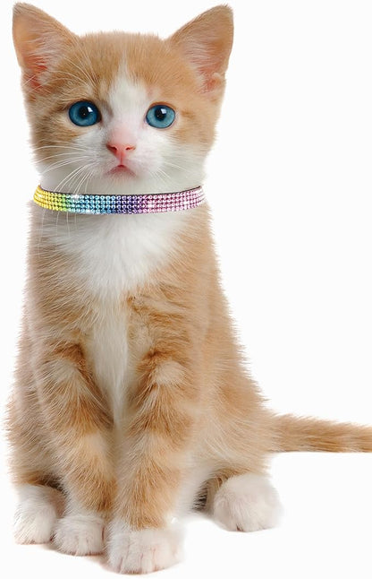 Cat Collars for Girl Cats with Rhinestone Soft Velvet,Breakaway Cat Collars with Bell,Adjustable Safe Kitten Collar (Multicolour Black)