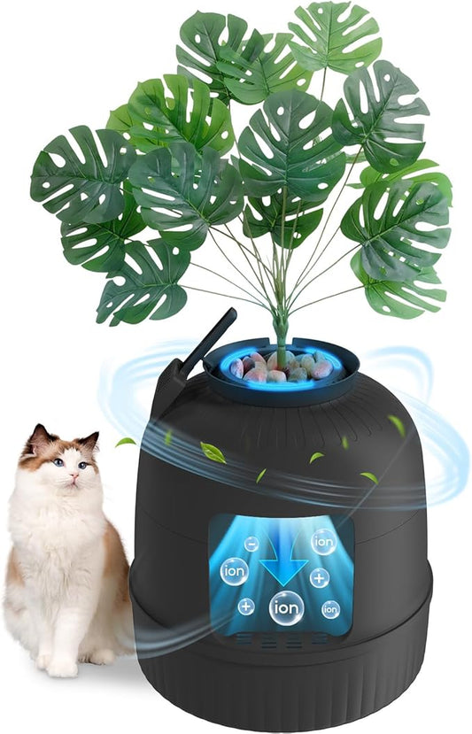 Lifewit Cat Litter Box, Hidden Enclosure Litter Tray with Odor Control System& Carbon Filter in Living Room, Bedroom, Corner with Faux Plant& Plastic Scoop, 48 x 120 cm/19x47, Black