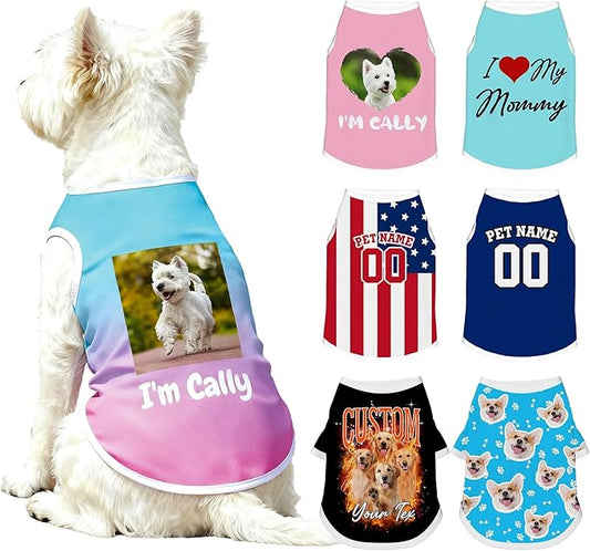 Custom Dog Shirt with Name Photo Text Logo Personalized Dog Pullover Shirts Customized T Shirt Clothes Gifts for Small Medium Large Dogs Cats Pet