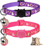 2PCS Breakaway Cat Collars with Bell Cute Kitty Glow in The Dark Adjustable Kitten Collars 7.9-13.0 Inch(Purple&Pink)