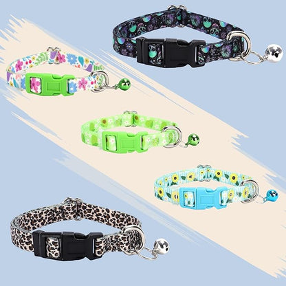 Puppy Collar with Bell，Nylon - Adjustable XXS/XS Tiny Dog & Cat Collar for Small Breeds,Soft Leopard Collar with Quick-Release Buckle（Leopard XS）