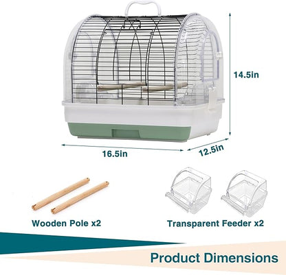 Travel Bird Cage Carrier, Portable Travel Parrot Cage with 2 Perches, 2 Food Bowls and Tray, Metal Parakeet Cages for Small to Medium Sized Birds Cockatiels Lovebirds Canaries Budgies