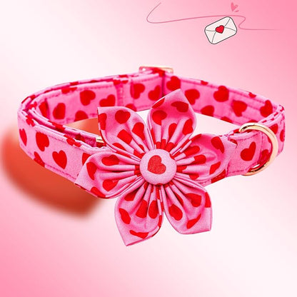 Lionheart glory Valentine's Day Dog Collar with Flower Dog Collar for Large Dogs, Soft Adjustable Hearts Dogs Collars Spring Pet Collars Flower Puppy