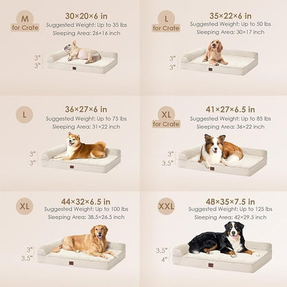 EHEYCIGA Memory Foam Dog Bed Large Size Dogs, Orthopedic Dog Bed Large with Washable Removable Cover, Waterproof Pet Sofa Couch with Nonskid Bottom, 36x27x6, Beige
