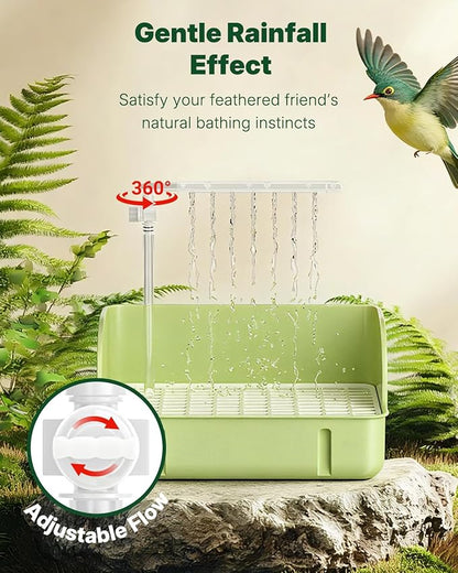 Pawfly Automatic Bird Bath for Cage, Bird Bath with Pump, Filter Sponges & Splash Guard Liner, Large Bird Shower with Running Water, Indoor Parrot Bath for Pet Birds, Bird Cage Accessories