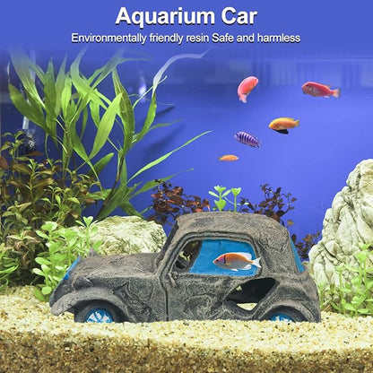 Aquarium Decorations for Fish Tank - Realistic Resin Rock Cave Hideouts, Safe Fish Tank Ornaments with Natural Design for Betta, Goldfish, Shrimp - Easy to Clean (car)