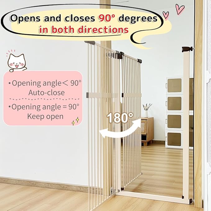Lumizone Extra Tall Pet Gate 55.12" High Pressure Mounted 34.06"-38.38" Extra Wide (9 Sizes) 1.37" Gap for Cat Dog Stairs Doorway Hallway No Drilling Auto-Close (34.06"-38.38" W, Cream White)