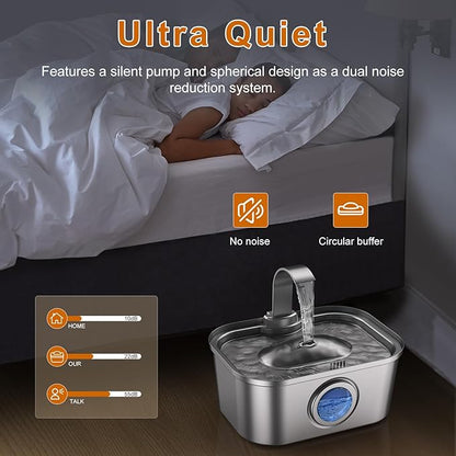 Bobo&Dragon 3.5L/124oz Stainless Steel Cat Water Fountain - Ultra-Quiet Automatic Pet Water Dispenser for Dogs & Cats, 6-Stage Filter, Smart Window & Anti-Dry Burn Pump (Includes 2+2 Filters)