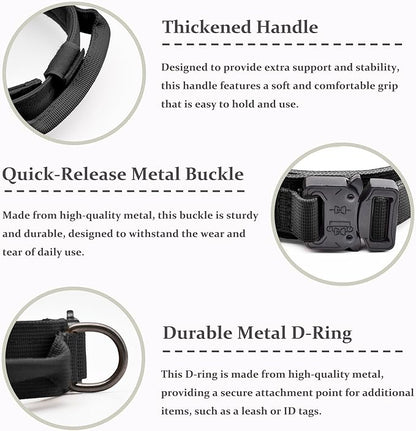 Tactical Dog Collar Set, Adjustable Military Training Nylon Dog Collar with Control Handle and Heavy Quick-Release Metal Buckle for Small Medium Large Dogs, Black Set M