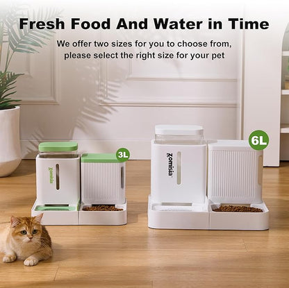 Gravity Cat Feeder and Water Dispenser, 2 in 1 Automatic Cat Feeder with 180 Degree Rotatable, 2 Pack Large Capacity Self Feeding for Small Medium Dog Puppy Kitten, Grey, 0.8 Gallon x 2