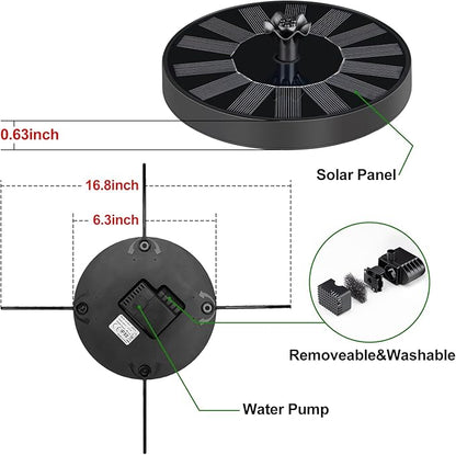 Solar Fountain Pump with Spray Height Adjustment, Upgrade Glass Solar Bird Bath Fountains with 6 Nozzles, Outdoor Solar Water Fountain Pump for Bird Bath, Garden, Pool, Pond