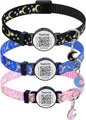 3-Pack Smart ID Cat Collar with Name Tag, Breakaway Adjustable Kitten Collars - QR Code Profile & Star Moon Safety Collars, Multi-Color Set (Black/Blue/Pink) | TagHelp